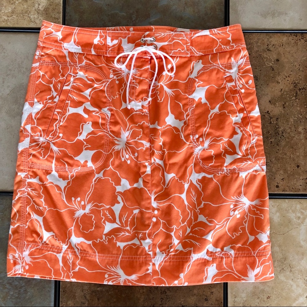 LOFT Orange Hawaiian Print Skirt Size 4